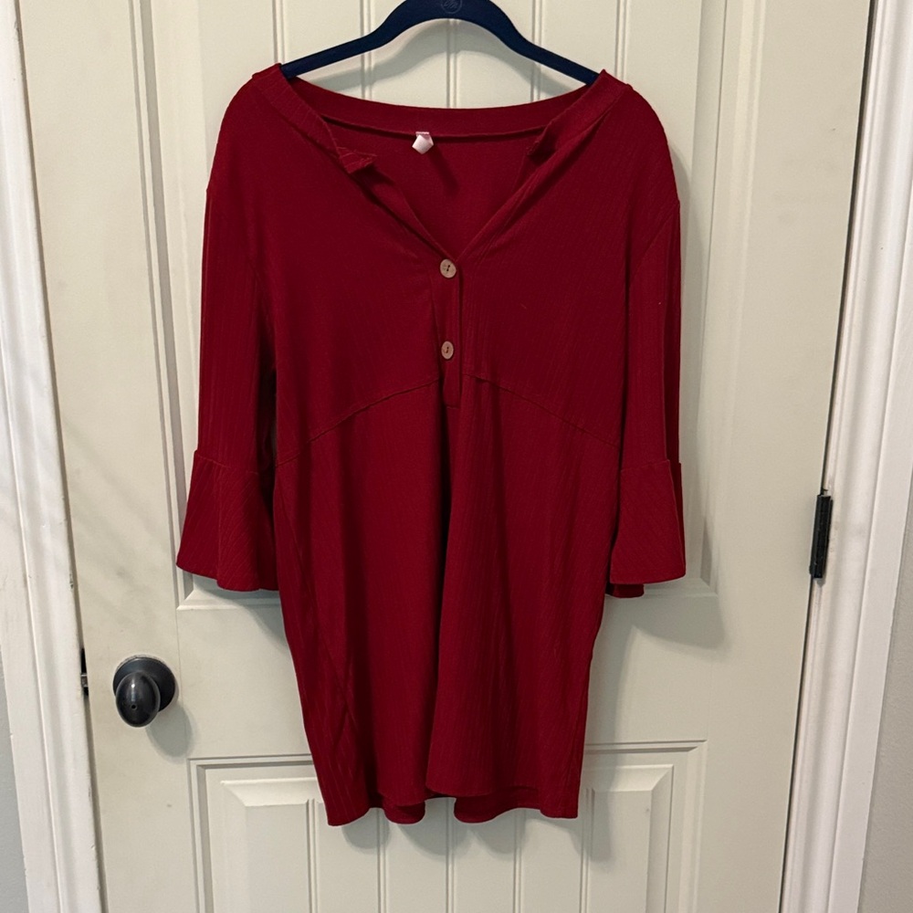 Chic Red Women's Blouse with Button Accents